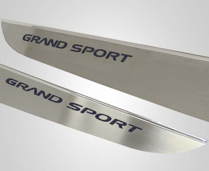 2010-2013 C6 Corvette - Door Guards with Grand Sport Inlay 2Pc | Brushed Stainless, Choose Color