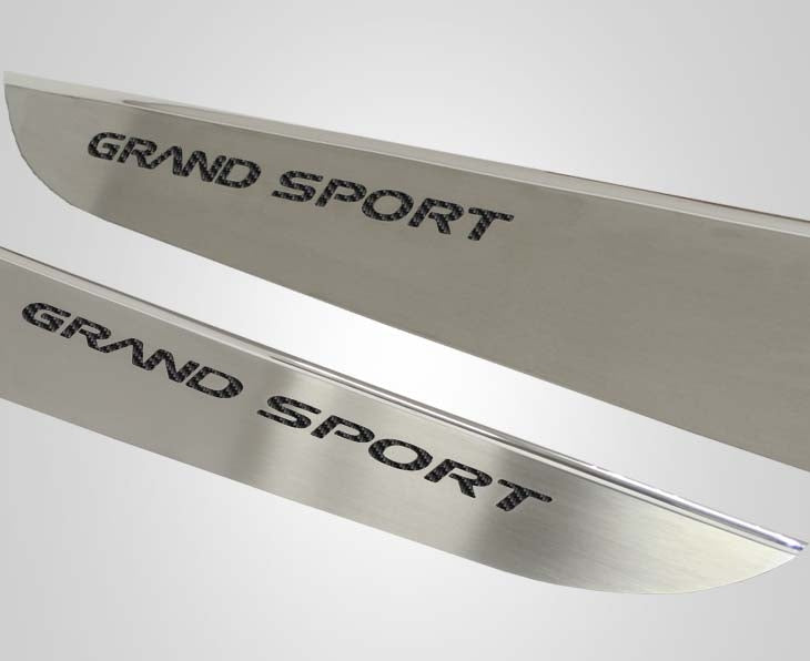 2010-2013 C6 Corvette - Door Guards with Grand Sport Inlay 2Pc | Brushed Stainless, Choose Color