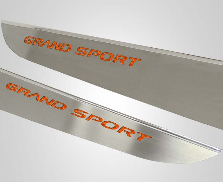 2010-2013 C6 Corvette - Door Guards with Grand Sport Inlay 2Pc | Brushed Stainless, Choose Color