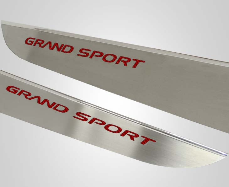 2010-2013 C6 Corvette - Door Guards with Grand Sport Inlay 2Pc | Brushed Stainless, Choose Color