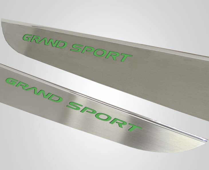 2010-2013 C6 Corvette - Door Guards with Grand Sport Inlay 2Pc | Brushed Stainless, Choose Color
