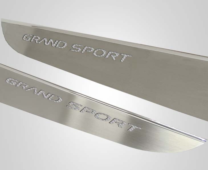 2010-2013 C6 Corvette - Door Guards with Grand Sport Inlay 2Pc | Brushed Stainless, Choose Color