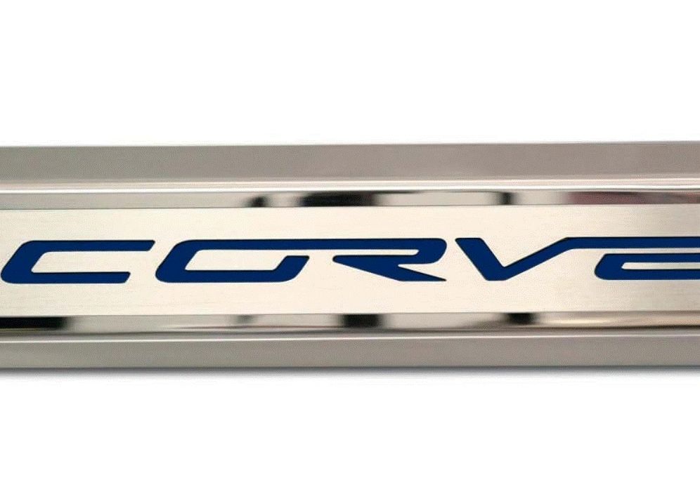 2005-2013 C6 Corvette - Inner Door Sills CORVETTE Lettering | Stainless Steel, Choose Inlay Color
