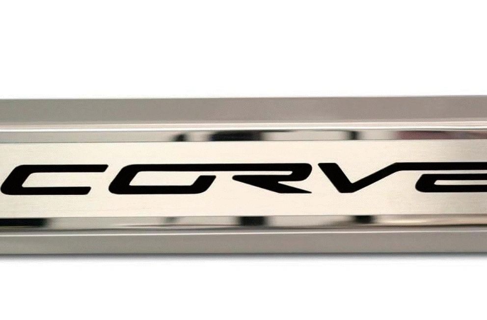 2005-2013 C6 Corvette - Inner Door Sills CORVETTE Lettering | Stainless Steel, Choose Inlay Color