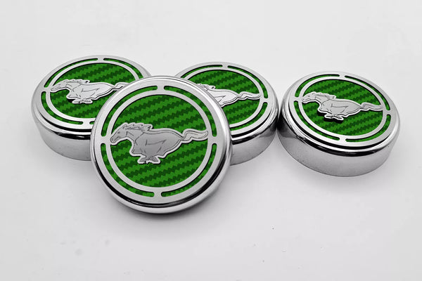 2015-2025 MUSTANG - FLUID CAP COVER AUTOMATIC TRANSMISSIONS ONLY, PONY LOGO 4PC SET | CHOOSE INLAY COLOR