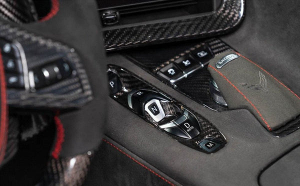 C8 Corvette Carbon Fiber Transmission Control Outer Trim - Black or Red