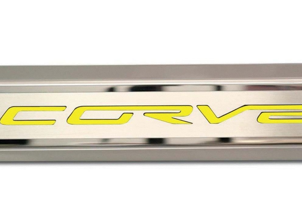 2005-2013 C6 Corvette - Inner Door Sills CORVETTE Lettering | Stainless Steel, Choose Inlay Color