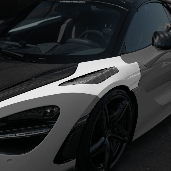 McLaren 720S Coupe or Spyder Silverstone Edition Aero Front Fenders W/ Integrated Vents. Carbon Fiber PP 2x2 Glossy