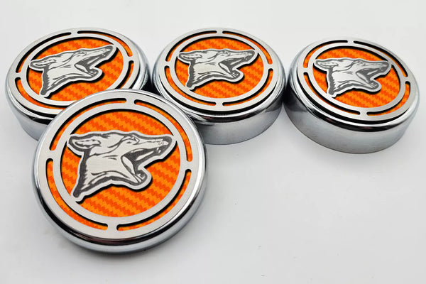 2015-2025 MUSTANG - FLUID CAP COVER AUTOMATIC TRANSMISSIONS ONLY, COYOTE LOGO 4PC SET | CHOOSE INLAY COLOR