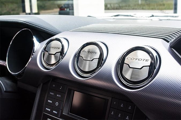 2015-2017 MUSTANG - A/C VENT TRIM KIT W/ETCHED COYOTE 3PC | BRUSHED STAINLESS STEEL