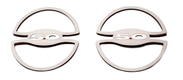 2015-2020 MUSTANG GT - "5.0" LOWER DOOR SPEAKER TRIM 2PC | BRUSHED STAINLESS STEEL