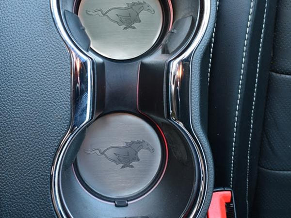 2015-2020 Mustang 'Pony' Cup Holder Accent Plates 2PC | Brushed Stainless Steel