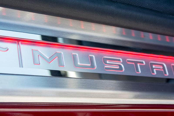 2015-2020 Mustang - Illuminated Door Sills W/Pony Emblem & Mustang Lettering 2PC | Stainless Steel, Choose LED Color