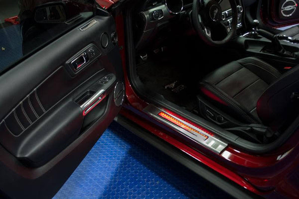 2015-2020 Mustang - Illuminated Door Sills W/Pony Emblem & Mustang Lettering 2PC | Stainless Steel, Choose LED Color