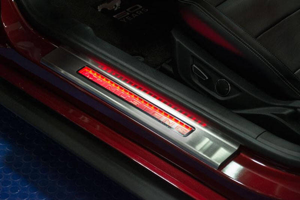 2015-2020 Mustang - Illuminated Door Sills W/Pony Emblem & Mustang Lettering 2PC | Stainless Steel, Choose LED Color