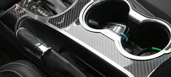 2015-2021 Ford Mustang - Carbon Fiber Shifter Plate W/Brushed Stainless Trim | Premium Carbon Fiber