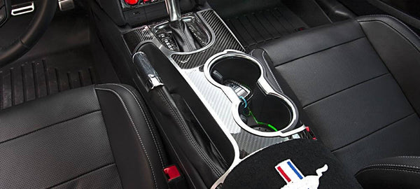 2015-2021 Ford Mustang - Carbon Fiber Shifter Plate W/Brushed Stainless Trim | Premium Carbon Fiber