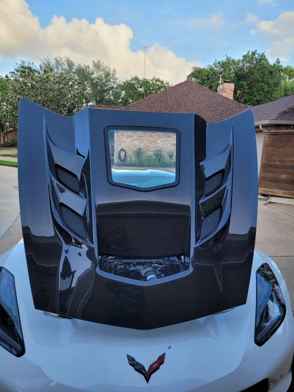 2014-2019 Corvette C7 Type-VS1 Double Sided Carbon fiber Vented Style Hood W/ Window For Stingray, Z51, Grand Sport, Z06