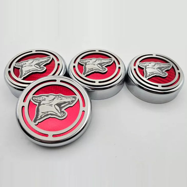 2015-2025 MUSTANG - FLUID CAP COVER AUTOMATIC TRANSMISSIONS ONLY, COYOTE LOGO 4PC SET | CHOOSE INLAY COLOR