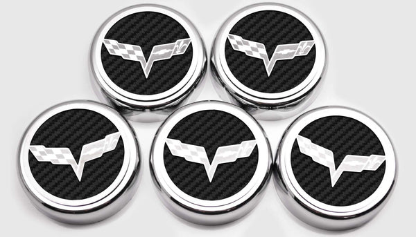 2005-2013 C6 Corvette - Crossed Flags Logo Fluid Cap Covers 5Pc Auto Transmission | Choose Color