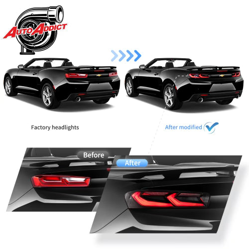 2016-2018 CHEVY CAMARO VELOX LED TAILLIGHTS GLOSS BLACK/RED LENS