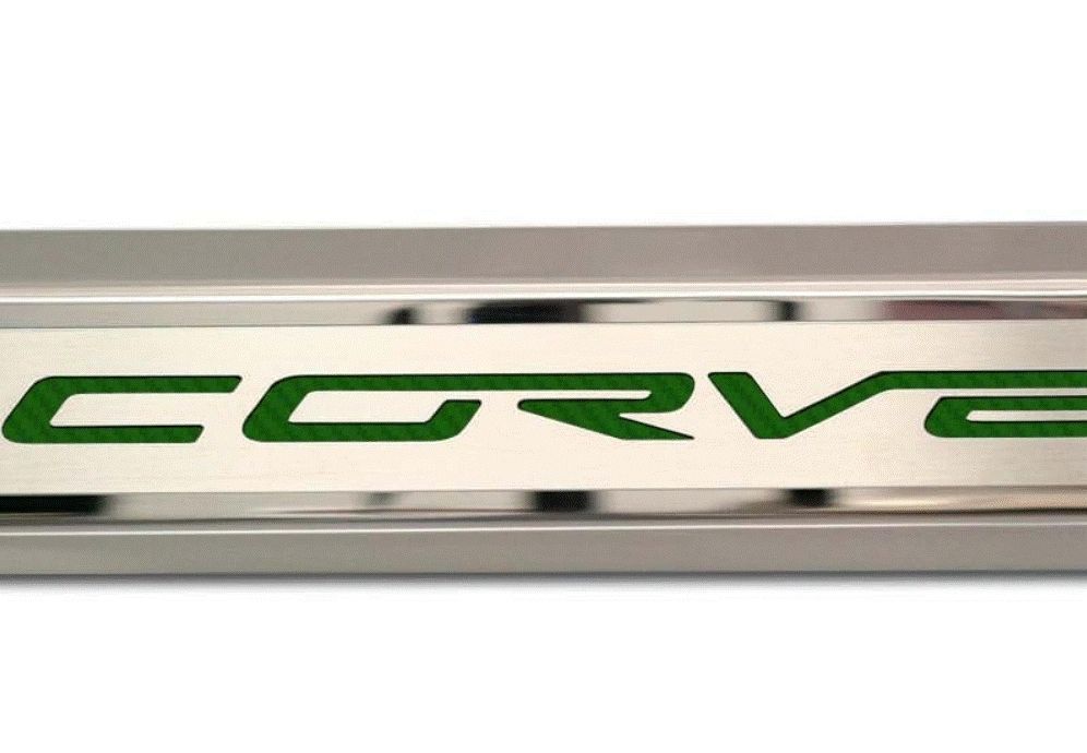 2005-2013 C6 Corvette - Inner Door Sills CORVETTE Lettering | Stainless Steel, Choose Inlay Color