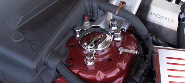 2015-2020 Mustang - Shock Tower Dome Covers | Polished Stainless Steel & Chrome Bolt Covers