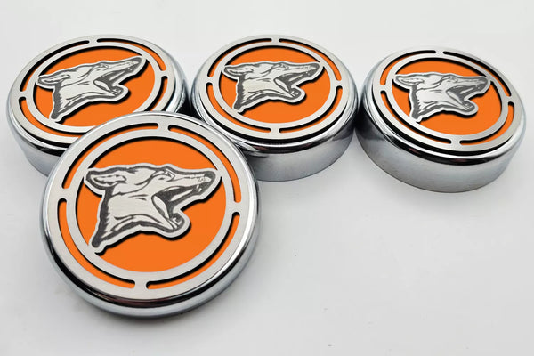 2015-2025 MUSTANG - FLUID CAP COVER AUTOMATIC TRANSMISSIONS ONLY, COYOTE LOGO 4PC SET | CHOOSE INLAY COLOR