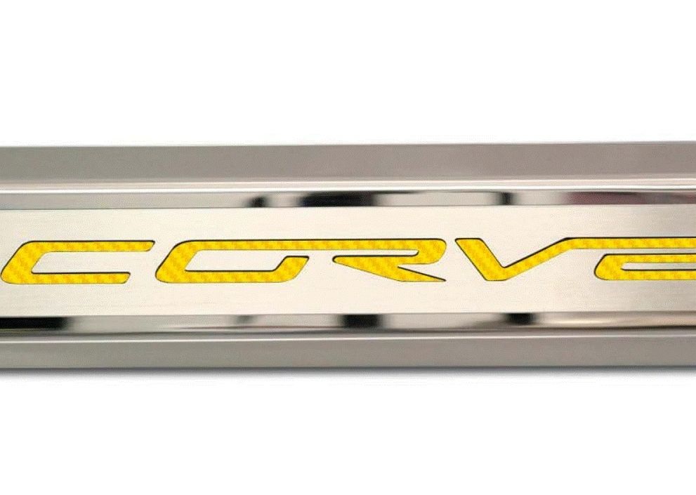 2005-2013 C6 Corvette - Inner Door Sills CORVETTE Lettering | Stainless Steel, Choose Inlay Color