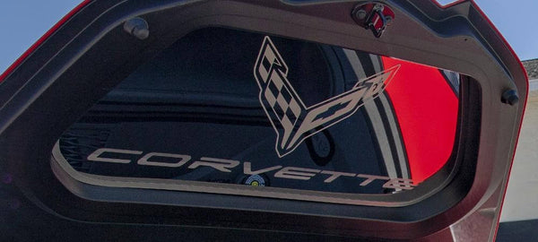 2020+ C8 CORVETTE - ETCHED LOGO FRUNK PANEL WITH BRUSHED TRIM RING | POLISHED FINISH