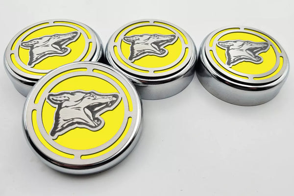 2015-2025 MUSTANG - FLUID CAP COVER AUTOMATIC TRANSMISSIONS ONLY, COYOTE LOGO 4PC SET | CHOOSE INLAY COLOR