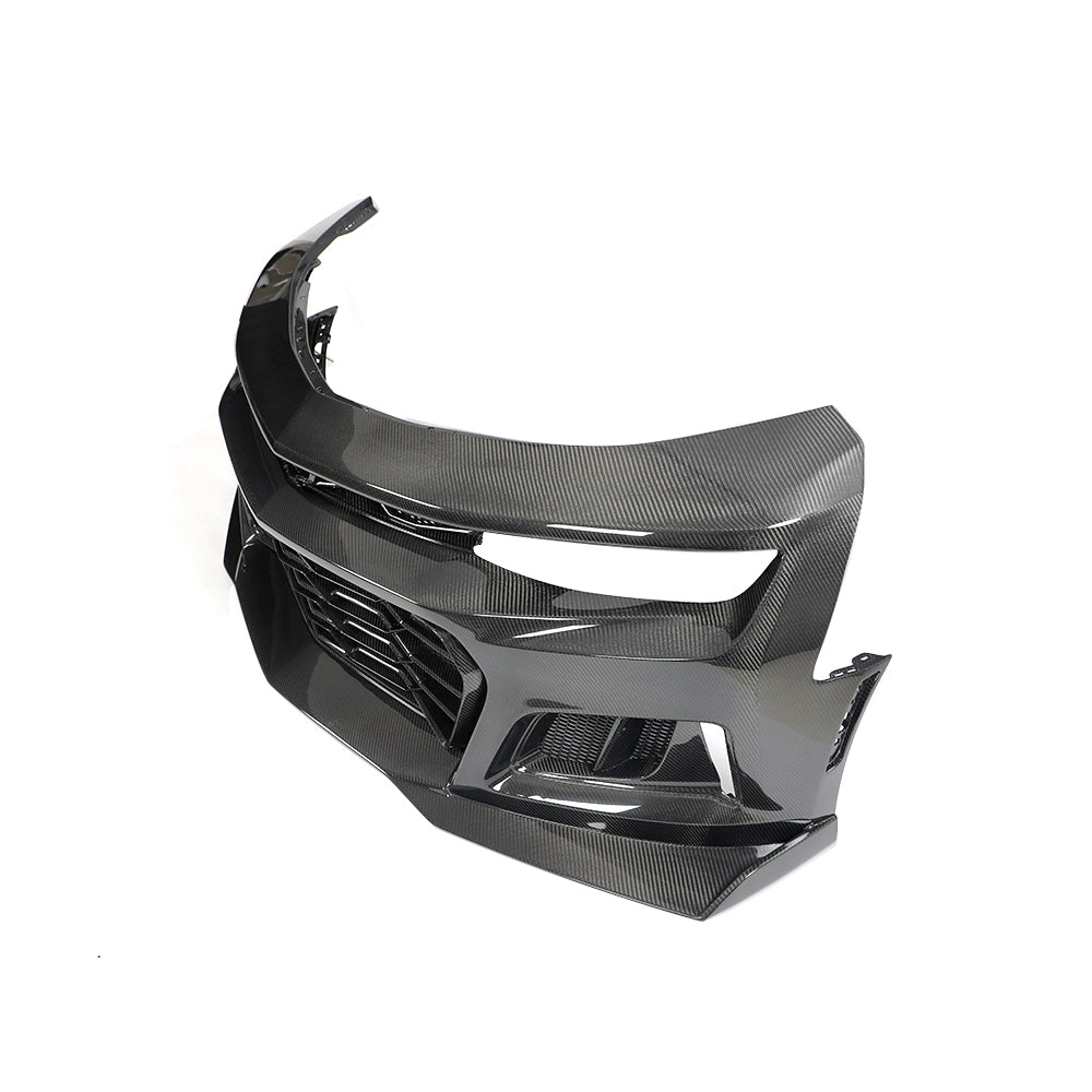 2017-2025 Chevy Camaro ZL1 Black Panther 1PC Full Gloss Carbon Fiber Track Package Front Bumper Conversion