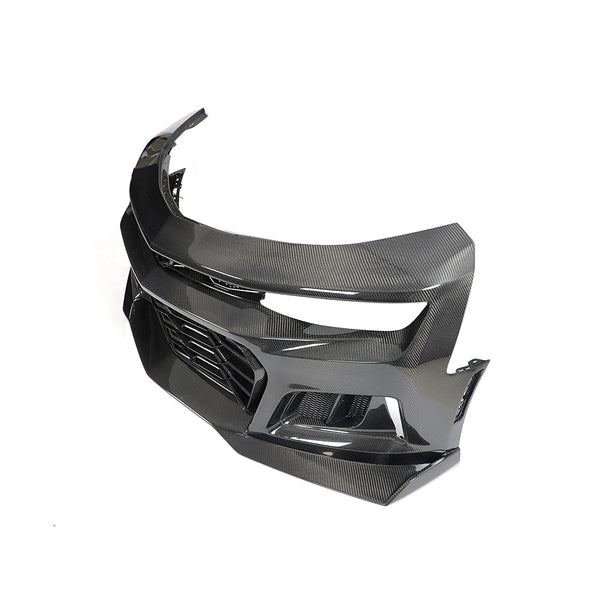 2017-2025 Chevy Camaro ZL1 Black Panther 1PC Full Gloss Carbon Fiber Track Package Front Bumper Conversion