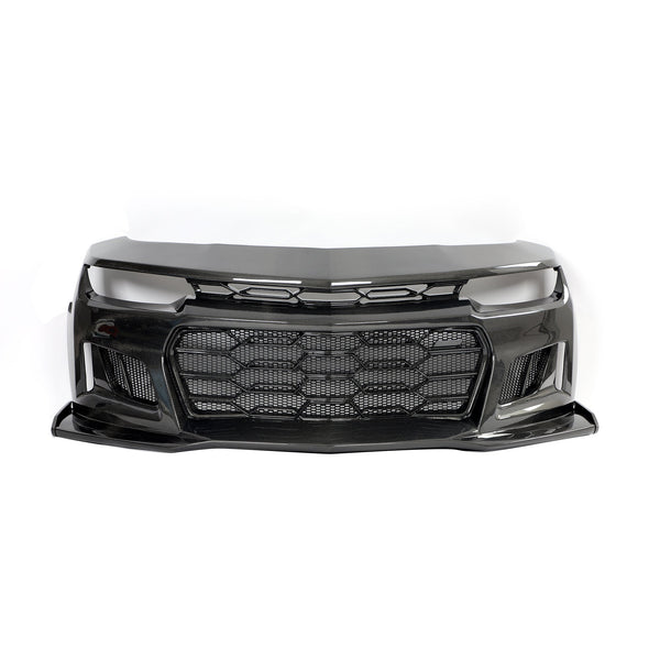 2010-2015 Chevy Camaro Black Panther 1PC Full Gloss Carbon Fiber Track Package Front Bumper Conversion