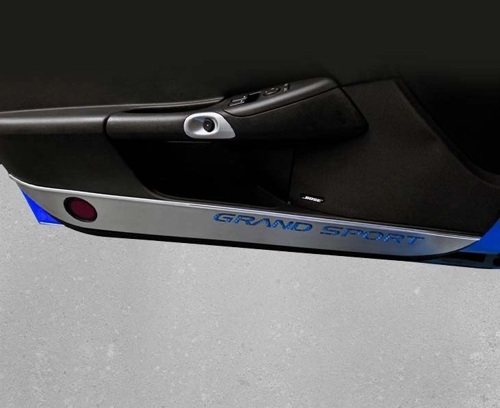 2010-2013 C6 Corvette - Door Guards with Grand Sport Inlay 2Pc | Brushed Stainless, Choose Color