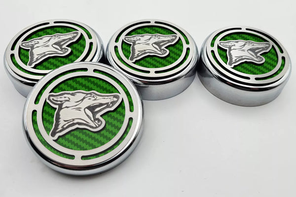 2015-2025 MUSTANG - FLUID CAP COVER AUTOMATIC TRANSMISSIONS ONLY, COYOTE LOGO 4PC SET | CHOOSE INLAY COLOR