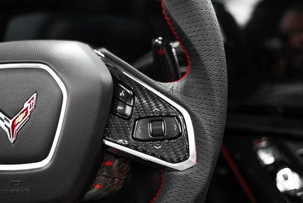 C8 Corvette Carbon Fiber Steering Wheel Black Side Covers - Heated 24+