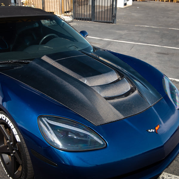 2005-2013 Corvette C6 Carbon Fiber ZR1-Style Double-Sided Vented Hood