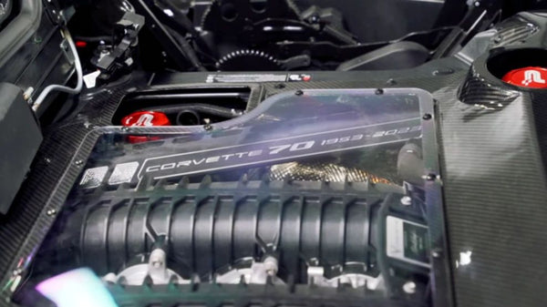 C8 Stingray / Z06 / E-Ray Black or Red Carbon Fiber Clear Engine Bay Cover - Convertible