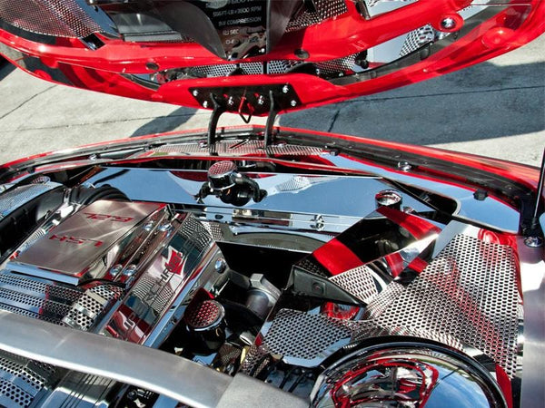 2010-2015 Camaro RS/SS/ZL1 - Reverse Hood Header Plate, Full Size | Perforated Stainless Steel