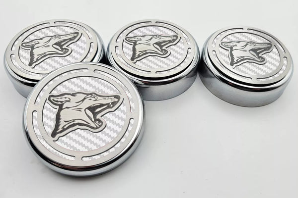 2015-2025 MUSTANG - FLUID CAP COVER AUTOMATIC TRANSMISSIONS ONLY, COYOTE LOGO 4PC SET | CHOOSE INLAY COLOR