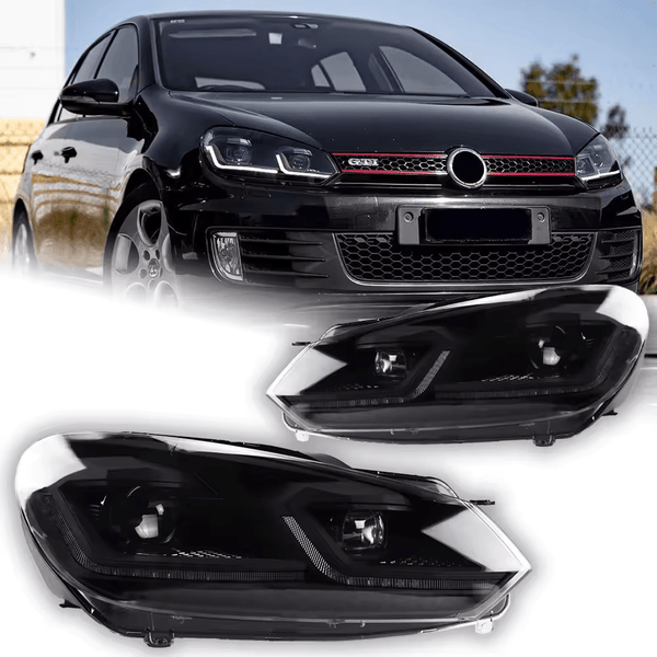 Volkswagen Golf MK6 Red, Silver, and Black Projector with Dynamic Signal LED Headlights (2009 - 2013)