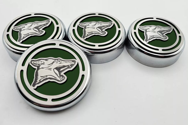 2015-2025 MUSTANG - FLUID CAP COVER AUTOMATIC TRANSMISSIONS ONLY, COYOTE LOGO 4PC SET | CHOOSE INLAY COLOR