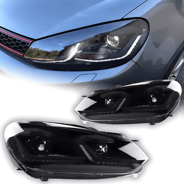 Volkswagen Golf MK6 Red, Silver, and Black Projector with Dynamic Signal LED Headlights (2009 - 2013)