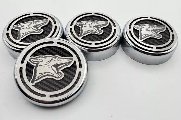 2015-2025 MUSTANG - FLUID CAP COVER AUTOMATIC TRANSMISSIONS ONLY, COYOTE LOGO 4PC SET | CHOOSE INLAY COLOR