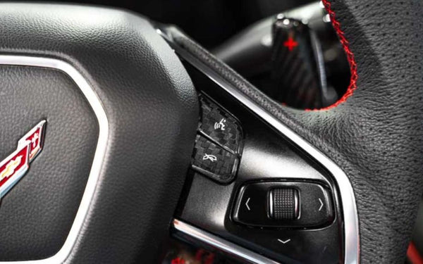 C8 Corvette Carbon Fiber Steering Wheel Button Covers - Heated