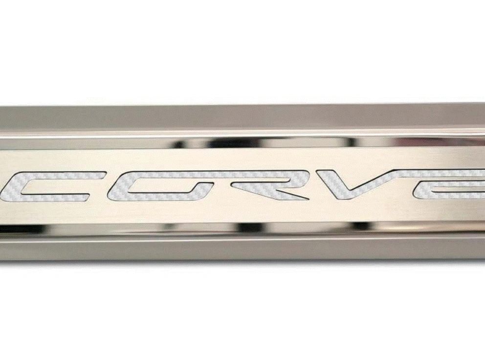 2005-2013 C6 Corvette - Inner Door Sills CORVETTE Lettering | Stainless Steel, Choose Inlay Color