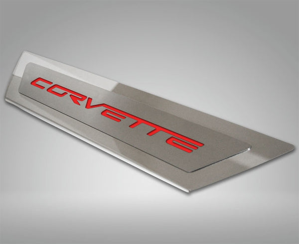 2005-2013 C6 Corvette - Outer Door Sills 'CORVETTE' Inlay 2Pc | Polished Stainless & Carbon Fiber