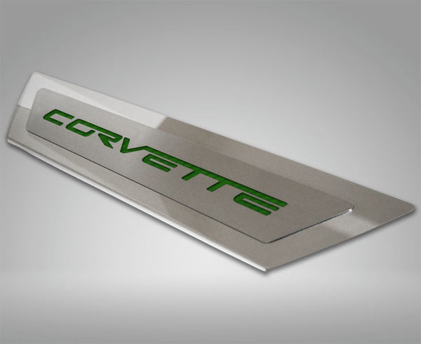 2005-2013 C6 Corvette - Outer Door Sills 'CORVETTE' Inlay 2Pc | Polished Stainless & Carbon Fiber