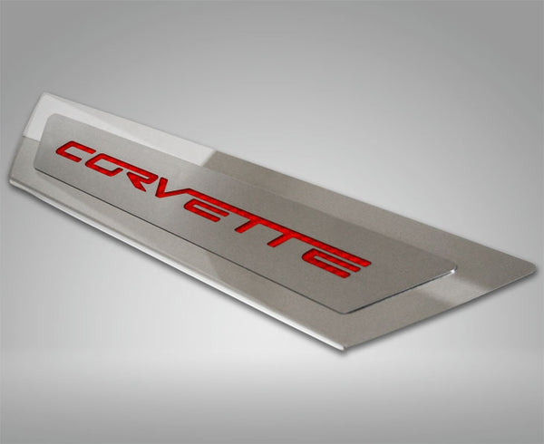 2005-2013 C6 Corvette - Outer Door Sills 'CORVETTE' Inlay 2Pc | Polished Stainless & Carbon Fiber